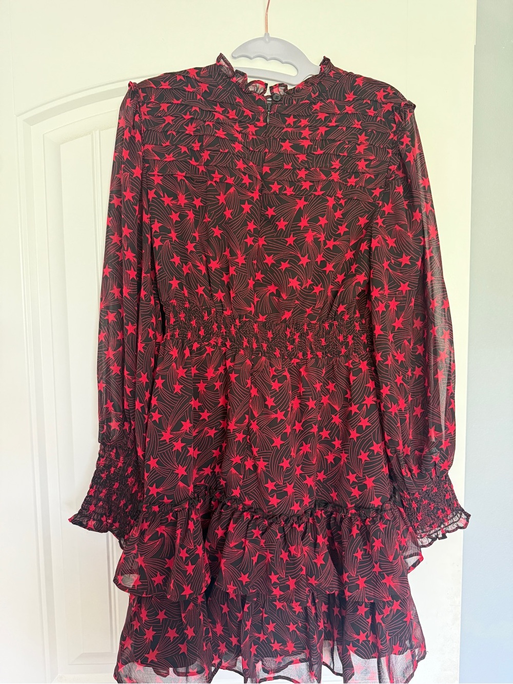 Topshop Black Dress with Red Star Print and Long Sleeves - Picture 2 of 4
